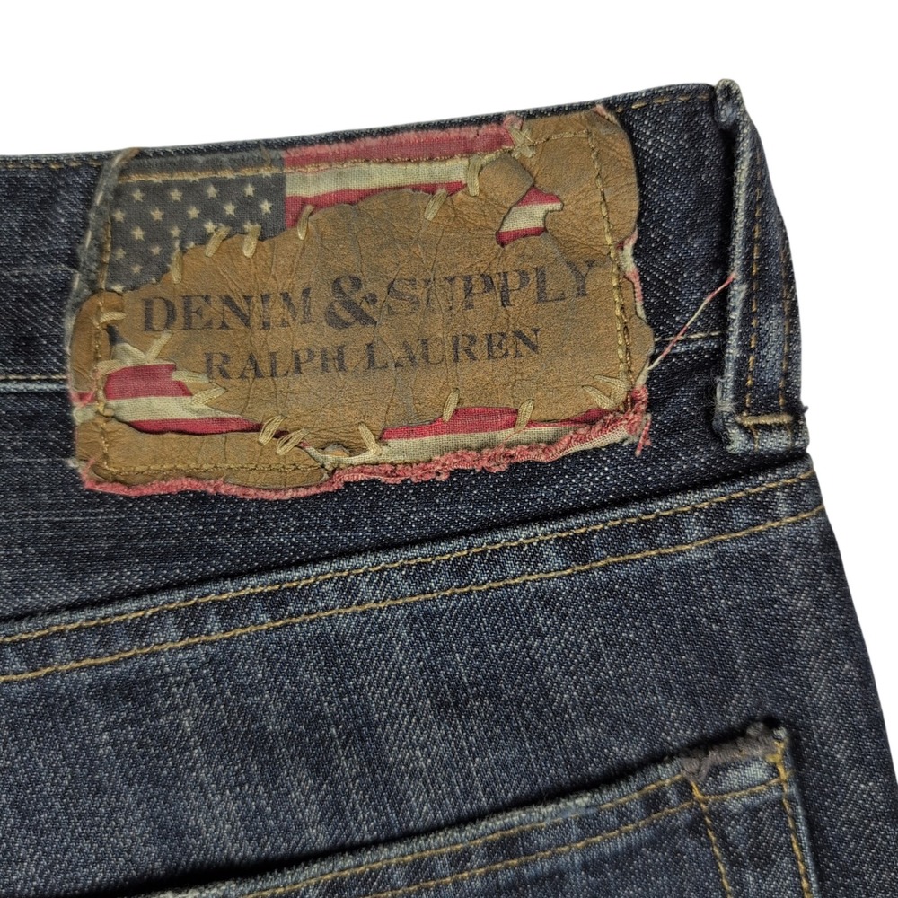 Denim & Supply Ralph Lauren Jeans Mens 36x32 Straight Leg Dark Indigo Distressed